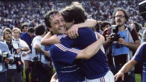 Bernard Lacombe et Luis Fernandez lors de la finale de l'Euro 1984 remportée par l'équipe de France