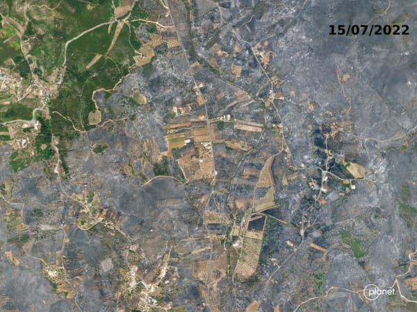 Images satellites des incendies qui ont frappé le Portugal le 15 juillet 2022.