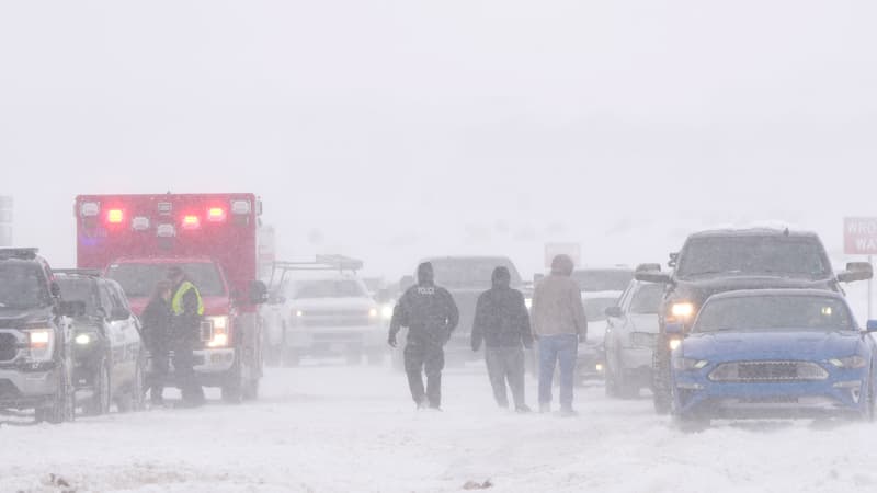 Une large partie des Etats-Unis est touchée par une importante tempête hivernale, ici à Lehi, dans l'Utah, le 22 février 2023