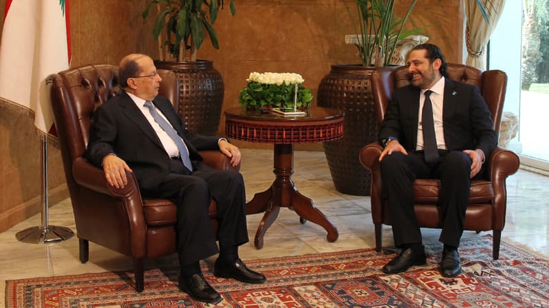 Le président libanais Michel Aoun et son Premier ministre Saad Hariri à Baabda au Liban le 3 novembre 2016. 