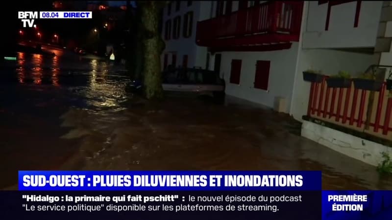 Crues dans les Pyrénées-Atlantiques: les rues de Cambo-les-Bains sous les eaux 