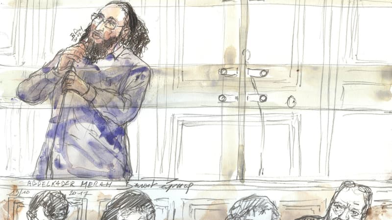 Croquis d'Abdelkader Merah au procès en première instance, le 13 novembre 2017.