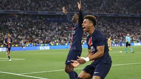 Ousmane Dembélé et Désiré Doué ivres de bonheur après la victoire du PSG en finale de Ligue des champions, 31 mai 2025