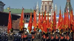 Défilé des soldats russes, à Moscou le 9 mai 2015