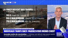 La SNCF va proposer une nouvelle carte Avantage. Cette dernière permettra de bénéficier de prix plafonnés sur des trajets TGV INOUI. Alain Krakovitch, directeur général de Voyages SNCF, était en direct sur BFMTV pour en parler.