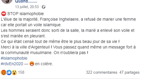 L'élue de la majorité, Françoise Inghelaere, aurait refusé de marier une femme car elle portait un voile islamique. L'élue de la majorité, Françoise Inghelaere, aurait refusé de marier une femme car elle portait un voile islamique.