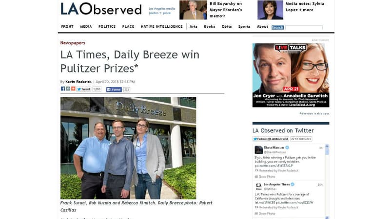 L'un des gagnants du prix Pulitzer, Rob Kuznia a arrêté de travailler comme journaliste.