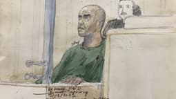 Croquis de Rédoine Faïd au premier jour de son procès pour l'évasion de la prison de Réau en 2018 devant la cour d'assises de Paris