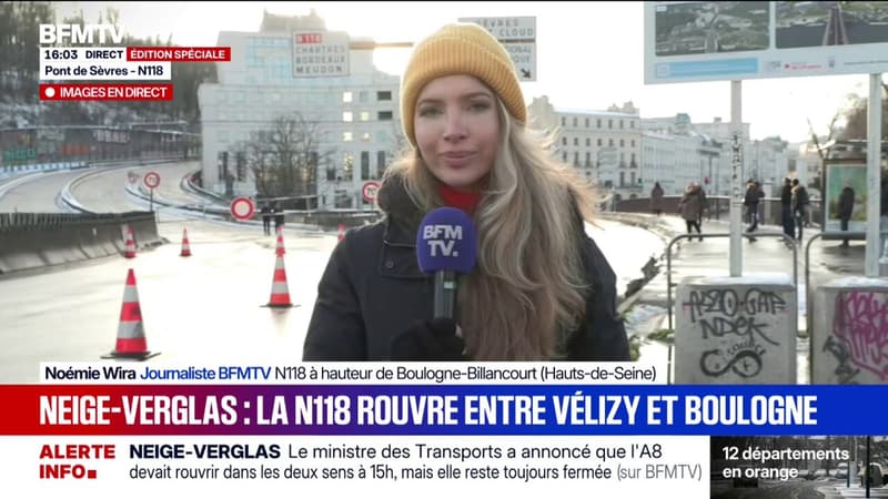 Neige-verglas: réouverture partielle de la N118 entre Vélizy et Boulogne