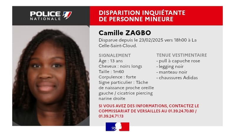 La Celle-Saint-Cloud: disparition inquiétante d'une adolescente de 13 ans, un appel à témoins lancé