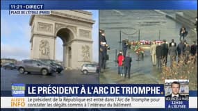 Le président de la République constate en ce moment les dégâts à l'intérieur de l'Arc de Triomphe