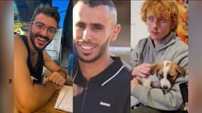 Alon Lulu Shamriz (g), Samer al-Talalqa (c) et Yotam Haïm (d), otages du Hamas, ont été tués "par erreur" par l'armée israélienne, a-t-elle reconnu le 15 décembre 2023