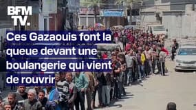 Gaza: des habitants font la queue, parfois pendant des heures, devant cette boulangerie qui vient de rouvrir  