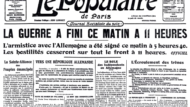 LA Une du Populaire de Paris du 12 novembre 1918