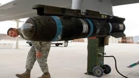 Un modèle traditionnel d'un missile Helffire présenté sur une base de l'armée américaine dans le Nevada, le 16 avril 2009.