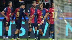 Lamine Yamal et les joueurs du Barça en quart de finale aller de Ligue des champions, 9 avril 2025