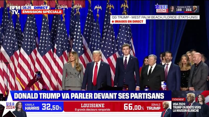 Élection américaine: Donald Trump applaudi à son QG en Floride lors de son arrivée sur scène