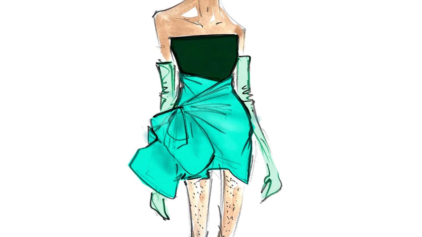 Le croquis d'une robe couture Chopard. Le croquis d'une robe couture Chopard.