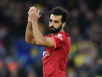 L'attaquant de Liverpool Mohamed Salah à la fin du match contre Norwich, le 19 février 2022 à Liverpool 