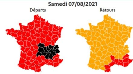 La journée de samedi est classée noire dans le sens des départs en région Auvergne Rhône Alpes. La journée de samedi est classée noire dans le sens des départs en région Auvergne Rhône Alpes.