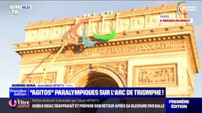 "Agitos": installation en cours de l'emblème des Jeux paralympiques sur l'Arc de Triomphe