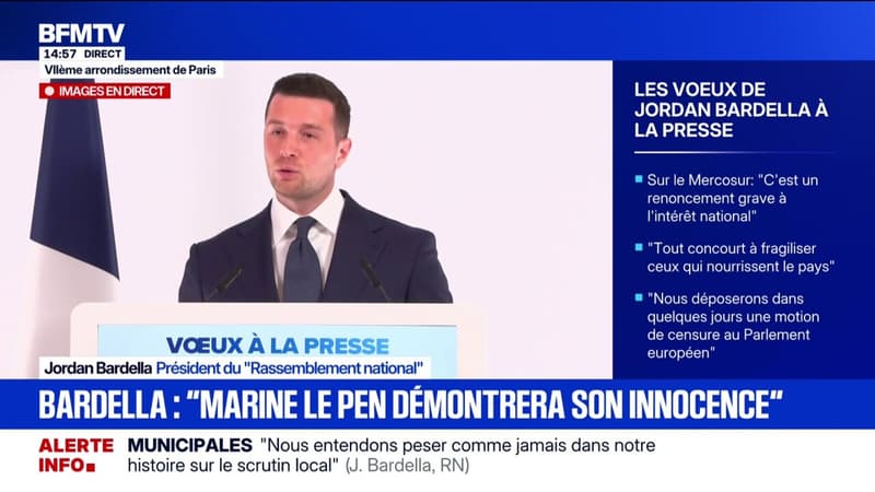 "Nous abordons ce procès avec beaucoup de combativité", déclare Jordan Bardella, qui assure se mobiliser "pour démontrer la totale innocence du RN"