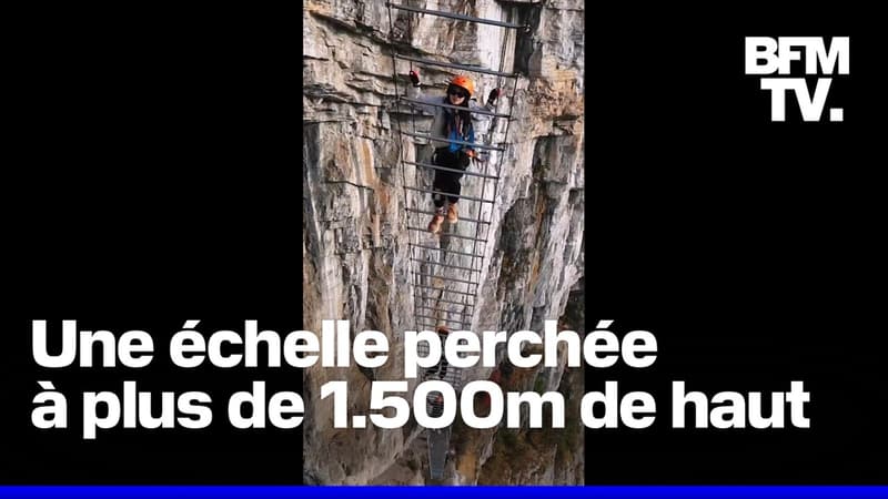 Une échelle perchée à plus de 1.500m de haut relie deux falaises en Chine