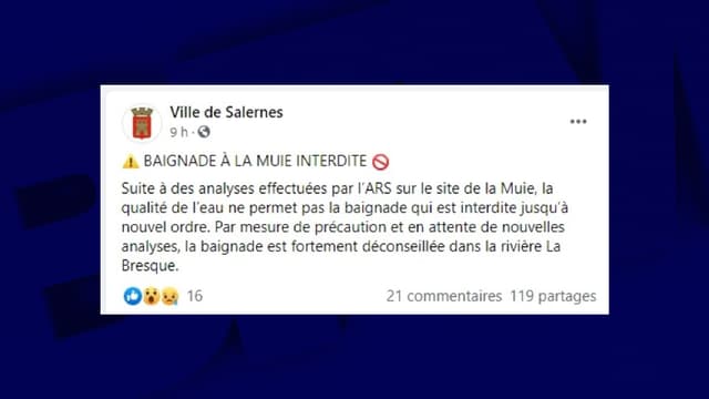 La baignade est interdite sur le site de La Muie jusqu'à nouvel ordre d'après un arrêté municipal.
