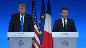Donald Trump et Emmanuel Macron, durant leur conférence de presse le 13 juillet 2017.