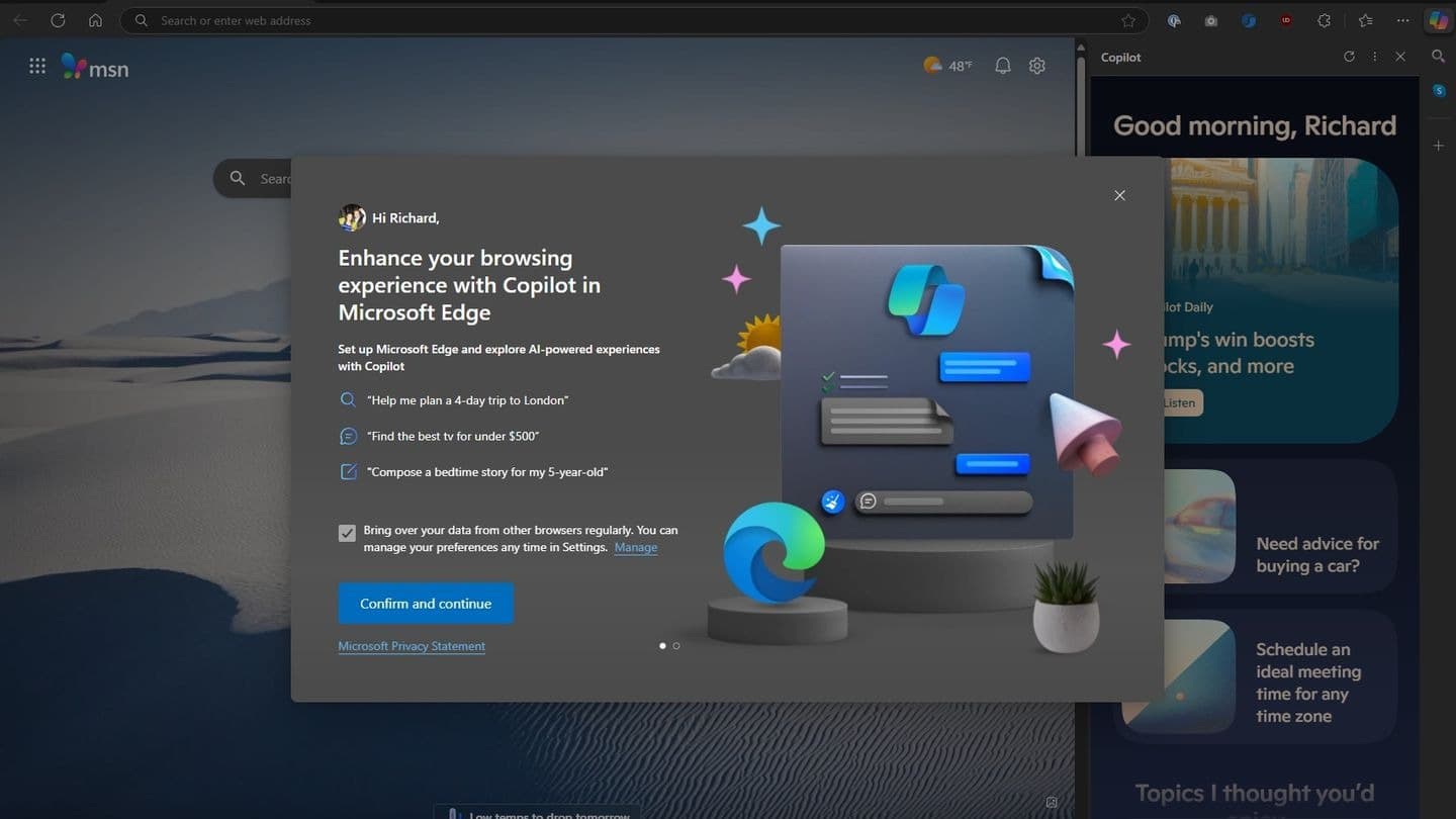 Le popup de Edge pour vous convaincre d'en faire le navigateur par défaut