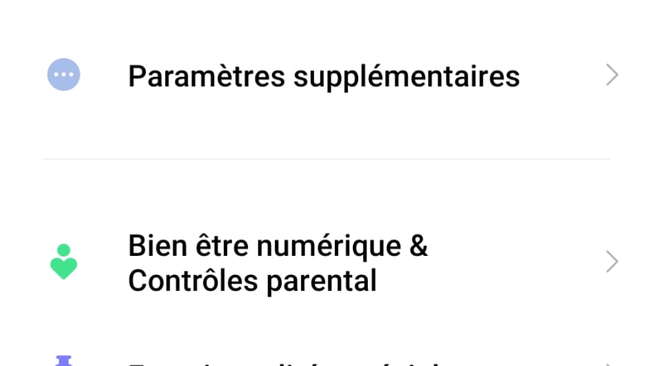 Capture d'écran "paramètres"