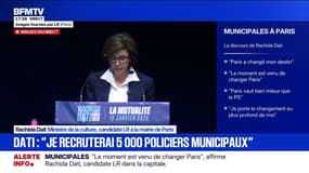 Élection municipale: "Je recruterai 5.000 policiers municipaux et ils seront armés", annonce Rachida Dati, ministre de la Culture et candidate LR à la mairie de Paris
