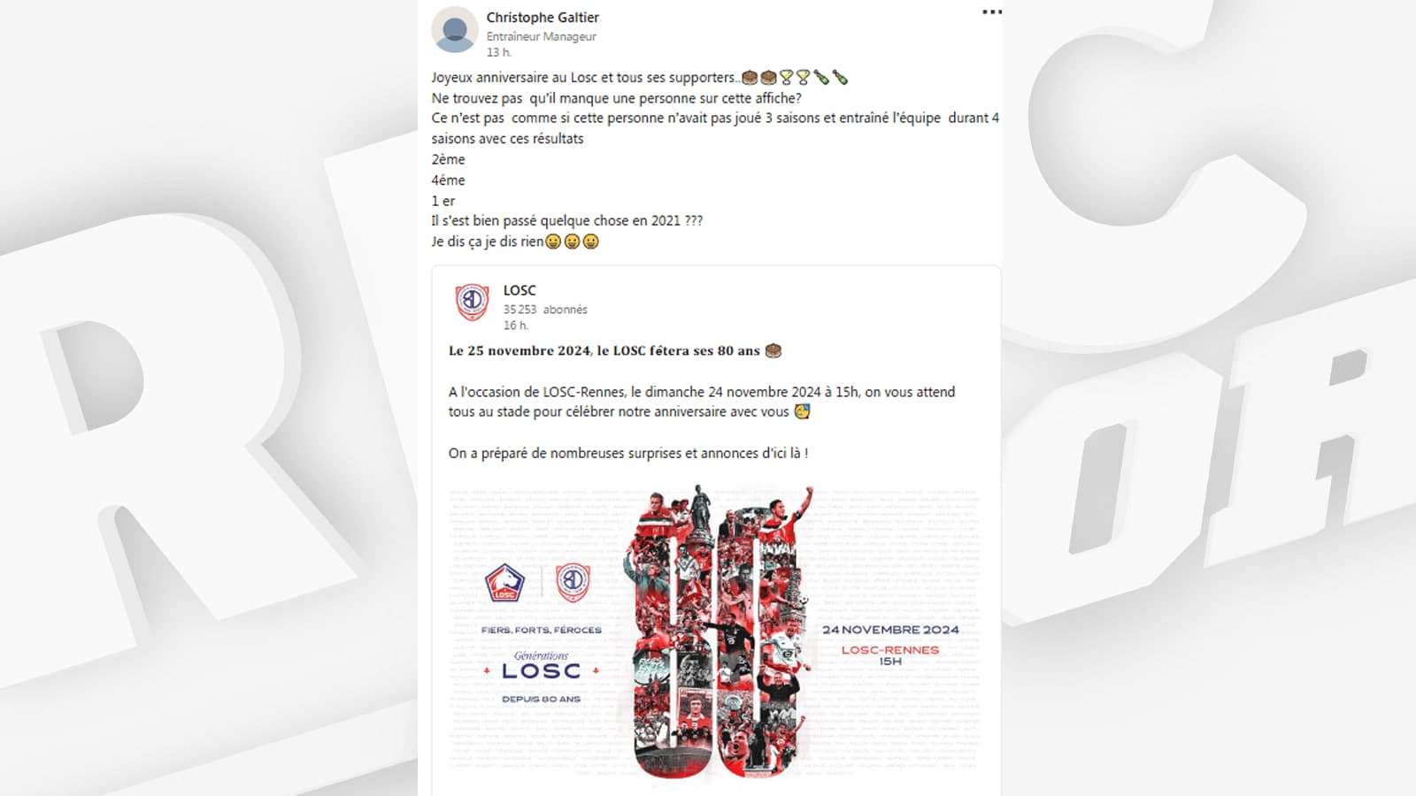 Christophe Galtier agacé par son absence sur l'affiche du LOSC Christophe Galtier agacé par son absence sur l'affiche du LOSC