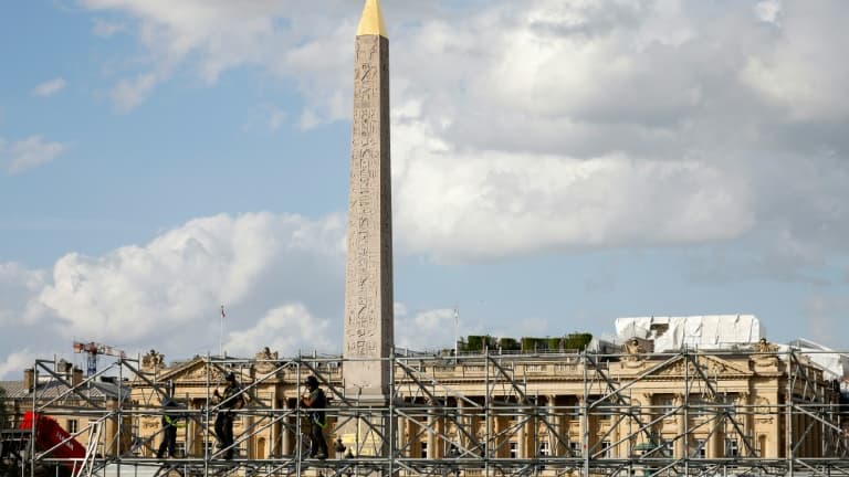 Le chantier de construction du site du Parc Urbain de La Concorde pour les prochains Jeux Olympiques de Paris 2024, le 8 avril 2024