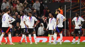 La joie des joueurs de Manchester United après leur victoire en quart de finale retour de Ligue Europa contre l'OL - le 17/04/2025
