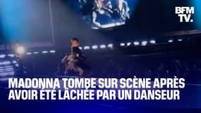 Madonna tombe à la renverse sur scène après avoir été lâchée par l'un de ses danseurs 