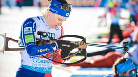 Julia Simon lors des championnats du monde de biathlon à Oberhof, le 8 février 2023