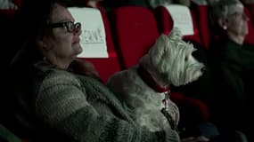 Une spectatrice venue au cinéma avec son chien samedi 18 janvier au cinéma Majestic Bastille.
