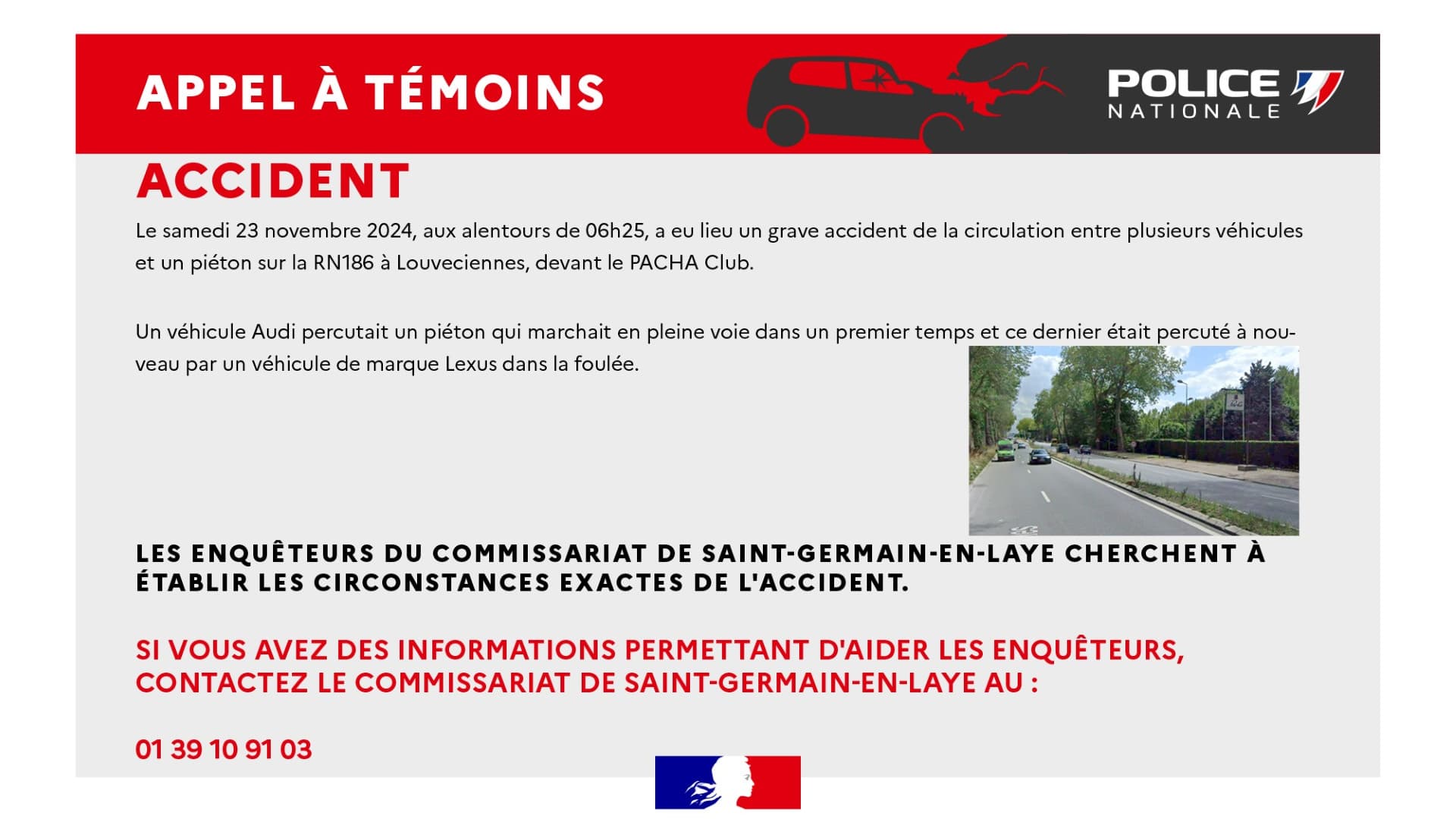 Yvelines: un appel à témoins lancé après un grave accident à louveciennes devant une boîte de nuit