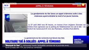 Militaire tué à Solliès-Pont: la gendarmerie lance un appel à témoins