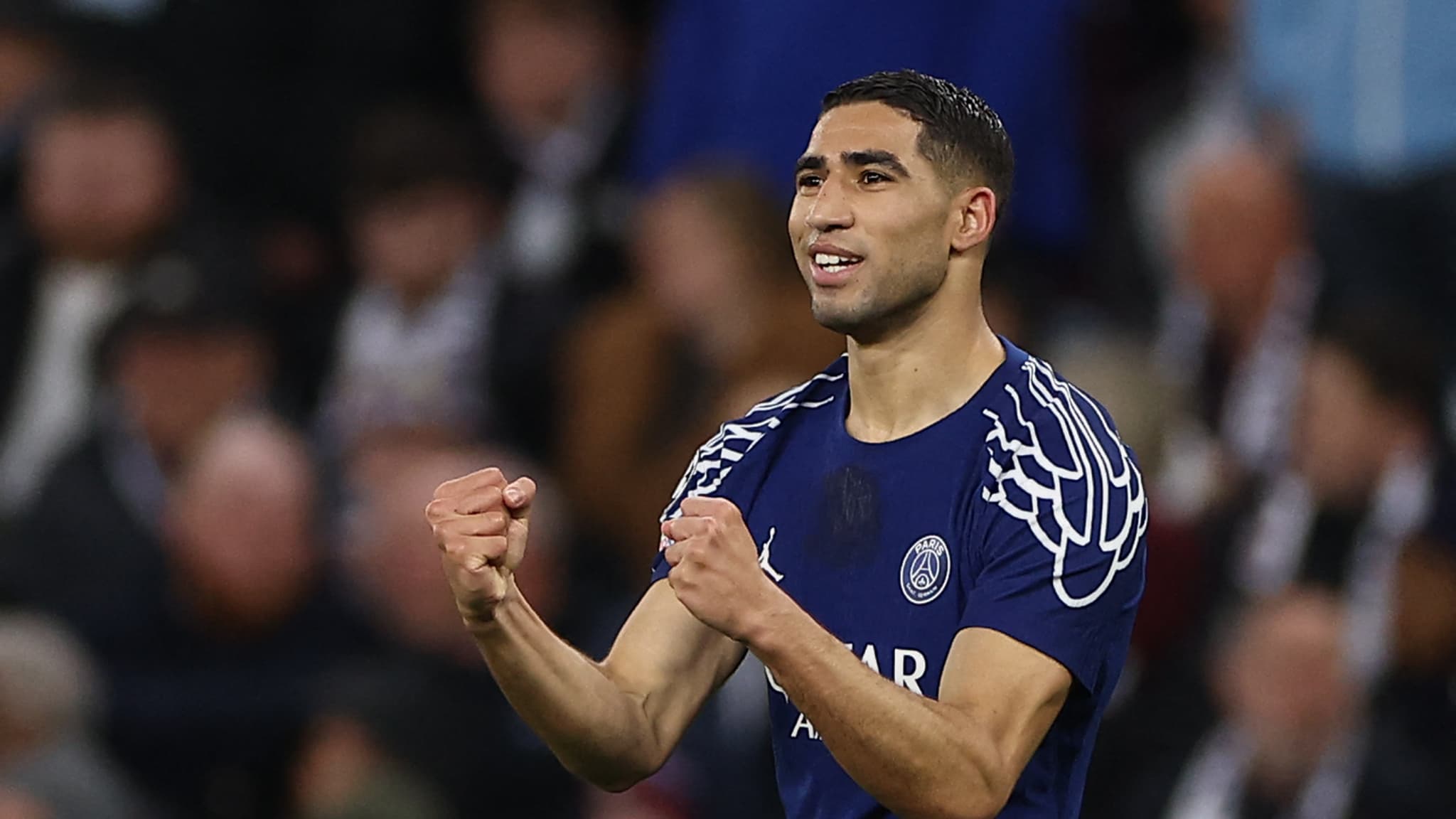 Ashraf Hakimi, buteur avec le PSG contre Aston Villa, le 15 avril 2025. Ashraf Hakimi, buteur avec le PSG contre Aston Villa, le 15 avril 2025.