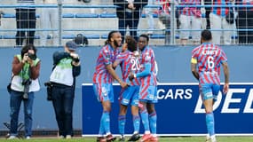Les joueurs de Caen lors du match nul contre Metz en Ligue 2 le 5 avril 2025