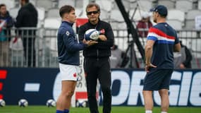 Fabien Galthié et Antoine Dupont lors de France-Géorgie