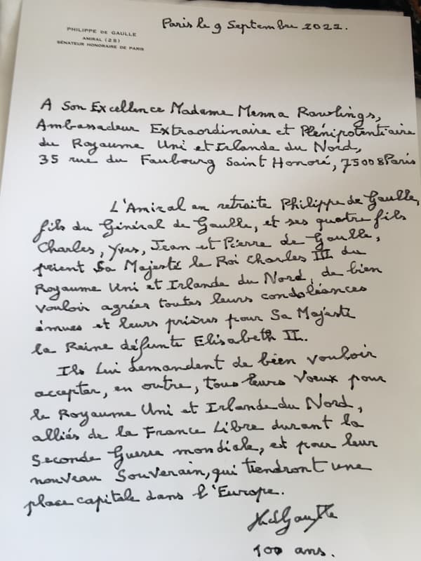 L'amiral Philippe de Gaulle adresses condoléances à Charles III