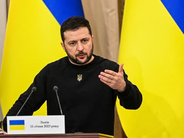 Volodymyr Zelensky, président de l'Ukraine, en conférence de presse le 11 janvier 2023