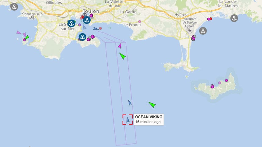 La carte localisant le navire Ocean Viking