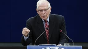 Josep Borrell, chef de la diplomatie de l'Union européenn, le 9 mars 2022 à Strasbourg (illustration). 