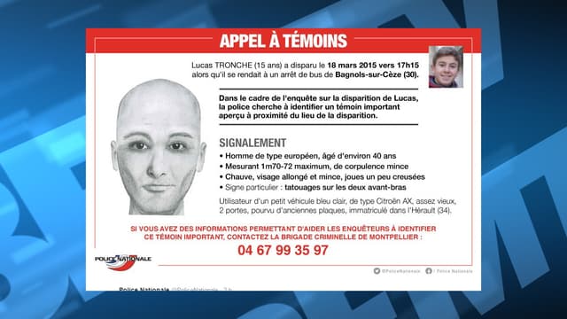 La police nationale recherche un témoin dans l'affaire de la disparition de Lucas Tronche.