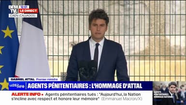 "À la sortie du péage d'Incarville, l'Histoire bascule avec une brutalité inouïe": le Premier ministre Gabriel Attal rend hommage aux deux agents pénitentiaires, depuis la maison d'arrêt de Caen