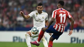 Casemiro face à Thomas Lemar lors du derby madrilène
